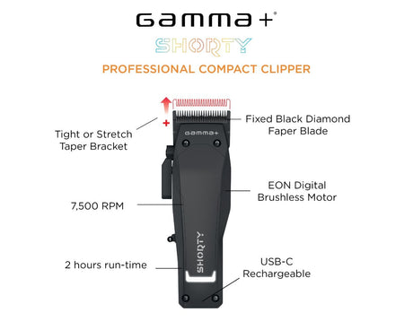 Gamma Shorty Clipper - Professional Cordless Hair Clipper with EON Digital Motor # GP605M | Palms